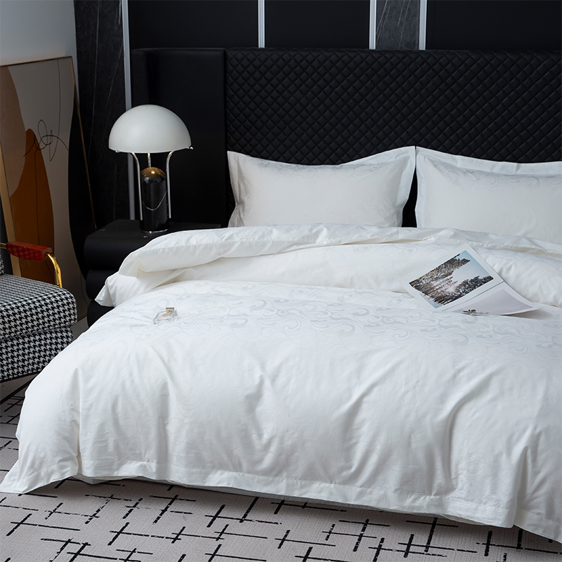 Nowy komplet pościeli żakardowej ze 100% satyny bawełnianej w kolorze białym hotelowym Nowy komplet pościeli żakardowej ze 100% satyny bawełnianej w kolorze białym hotelowym