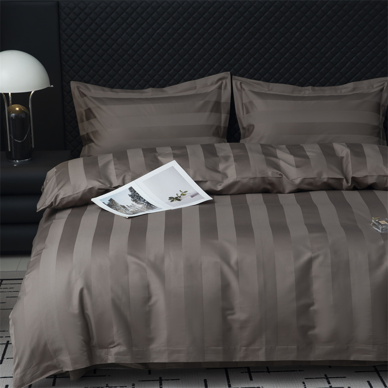 Zestaw pościeli z satyny bawełnianej 750TC w paski o średnicy 7 cm Zestaw pościeli z satyny bawełnianej 750TC w paski o średnicy 7 cm